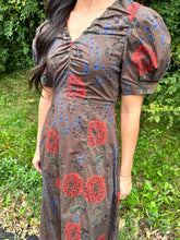 Load image into Gallery viewer, Floral Print Puff Sleeve V Neck Midi Dress