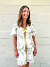 Load image into Gallery viewer, White Puff Sleeve with Green Embroidered Flower Dress