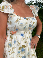 Load image into Gallery viewer, Floral Scoop Neck Ruffle Short Sleeve Midi Dress