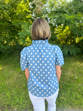 Load image into Gallery viewer, Blue Polka Dotted Puff Sleeve Top