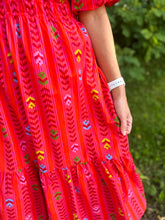 Load image into Gallery viewer, Red Smocked Puff Sleeve Midi Dress