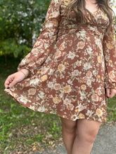 Load image into Gallery viewer, Brown Floral Long Sleeve Dress