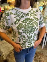 Load image into Gallery viewer, Olive Green Jacquard Short Sleeve Sweater