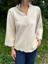 Load image into Gallery viewer, 3/4 Sleeve Faux Suede Scallop Trim Top