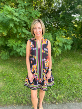 Load image into Gallery viewer, Black with Bright Floral Sleeveless Dress