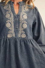 Load image into Gallery viewer, Long Puff Sleeve Washed Denim Dress