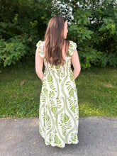 Load image into Gallery viewer, Cream and Green Flutter Sleeve Print Maxi Dress