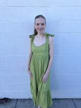 Load image into Gallery viewer, Scallop Eyelet Trim Tie Strap Midi Dress