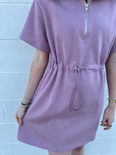 Load image into Gallery viewer, Half Zip Drawstring Waist Scuba Knit Dress