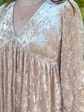 Load image into Gallery viewer, Crushed Velvet V neck Babydoll Bubble Sleeve Dress