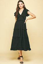 Load image into Gallery viewer, Black Ruffle Hem Tea Length Dress