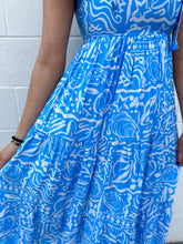Load image into Gallery viewer, Sea Print Tie Strap Tiered Midi Dress