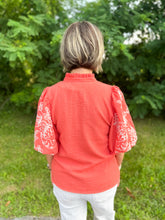Load image into Gallery viewer, Coral Puff Sleeve Embroidered Top