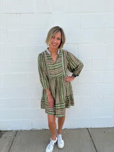 Load image into Gallery viewer, Olive Aztec Print Babydoll Dress