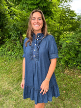 Load image into Gallery viewer, Ruffle Detail Lovely Denim Dress