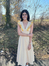 Load image into Gallery viewer, Goldenrod Gingham Ruffled Midi Dress