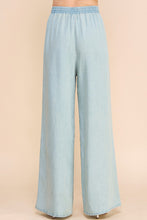 Load image into Gallery viewer, Washed Chambray Denim Tie Waist Wide Leg Pants