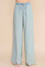 Load image into Gallery viewer, Washed Chambray Denim Tie Waist Wide Leg Pants