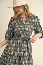 Load image into Gallery viewer, Bubble Sleeve Lace Trim Midi Dress