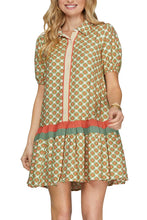 Load image into Gallery viewer, Sage and Coral Short Sleeve Button Down Dress