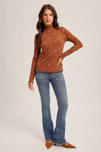 Load image into Gallery viewer, Flower Embroidered Mock Neck Rib Top