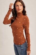 Load image into Gallery viewer, Flower Embroidered Mock Neck Rib Top