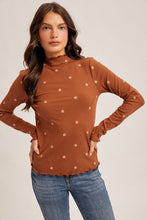 Load image into Gallery viewer, Flower Embroidered Mock Neck Rib Top