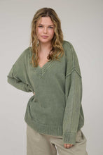 Load image into Gallery viewer, Olive Washed V Neck Long Sleeve Knit Sweater