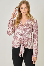 Load image into Gallery viewer, Satin Front Tie Long Sleeve Blouse