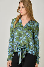Load image into Gallery viewer, Satin Front Tie Long Sleeve Blouse