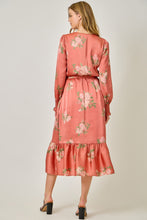 Load image into Gallery viewer, Coral Rose Satin Midi Dress