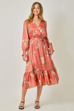 Load image into Gallery viewer, Coral Rose Satin Midi Dress