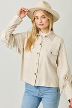 Load image into Gallery viewer, Fringe Detail Suede Shirt Jacket