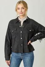 Load image into Gallery viewer, Fringe Detail Suede Shirt Jacket