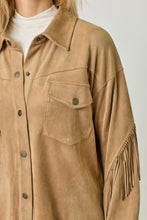 Load image into Gallery viewer, Fringe Detail Suede Shirt Jacket