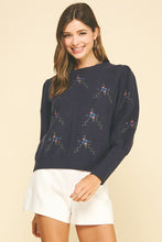 Load image into Gallery viewer, Dainty Navy Floral Embroidered Knit Sweater