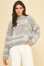 Load image into Gallery viewer, Grey Floral Embroidered Knit Sweater