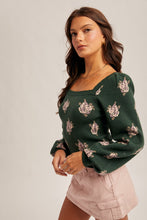 Load image into Gallery viewer, Square Neck Puff Sleeve Floral Sweater