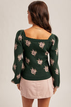 Load image into Gallery viewer, Square Neck Puff Sleeve Floral Sweater