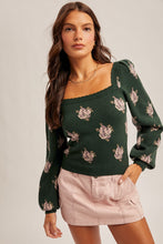 Load image into Gallery viewer, Square Neck Puff Sleeve Floral Sweater