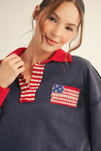 Load image into Gallery viewer, American Flag Patched Polo Sweatshirt