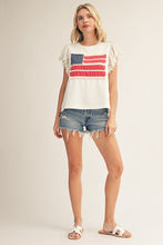 Load image into Gallery viewer, Lace Flutter Sleeve American Flag Top