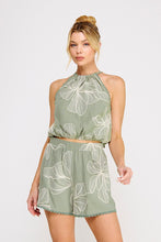 Load image into Gallery viewer, Floral Embroidered Bubble Halter Tie Top