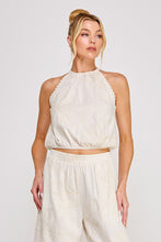 Load image into Gallery viewer, Floral Embroidered Bubble Halter Tie Top