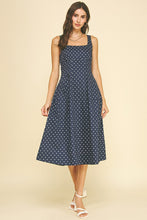 Load image into Gallery viewer, Navy Polka Dot Flared A-Line Midi Dress