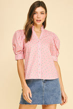 Load image into Gallery viewer, Pink Floral Balloon Sleeve Blouse Top