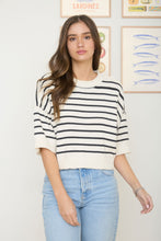 Load image into Gallery viewer, Stripe Raw Edge Drop Shoulder Short Sleeve Sweater