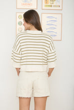 Load image into Gallery viewer, Stripe Raw Edge Drop Shoulder Short Sleeve Sweater