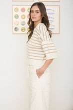 Load image into Gallery viewer, Stripe Raw Edge Drop Shoulder Short Sleeve Sweater