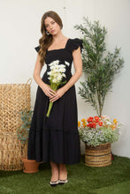 Load image into Gallery viewer, Black Button Down Smocked Ruffle Detail Midi Dress